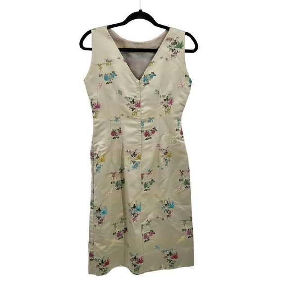 Vtg 60's Womens Dress 2pc Set Asian Satin Sheath‎ Bolero Jacket Gold Floral Sz M - Picture 9 of 17